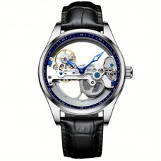 Jellycode Watches Men's Silvery Black Belt Classic Luminous Automatic Skeleton Mechanical Watch