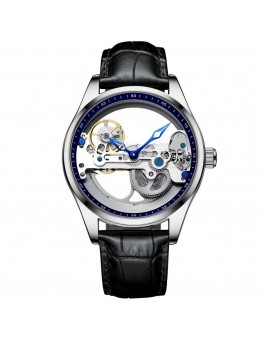 Jellycode Watches Men's Silvery Black Belt Classic Luminous Automatic Skeleton Mechanical Watch