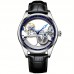 Jellycode Watches Men's Silvery Black Belt Classic Luminous Automatic Skeleton Mechanical Watch