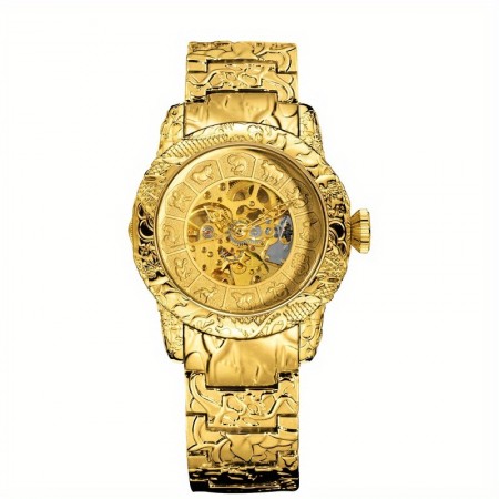 Maxlife Watches Self-Winding Full-Automatic Mechanical Watch - Vintage Dragon Zodiac for Men, Zinc Alloy Strap & Case Gift Without Battery