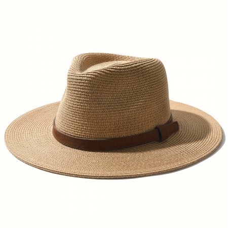 Eggrabbit Hats Solid Color Straw Elegant Belt Decorative Flat Brim Sun Hat Summer Casual Panama Hats For Women