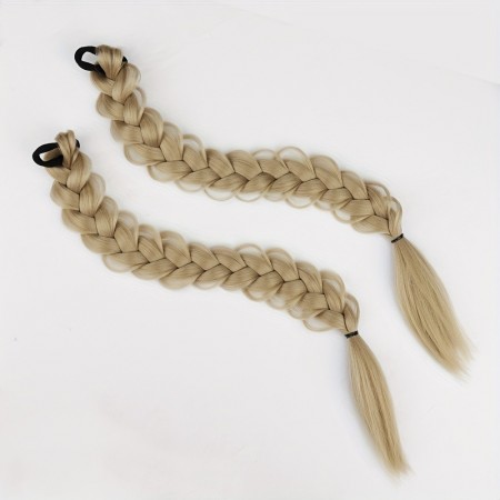 Jellycity Braids 2pcs Synthetic Ponytail Hair Extensions, Clip-In Braids with Elastic Band for Daily Wear, Straight Hair Style Basics, Hair Volume