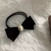 Topmoon Hair ties Elegant Minimalist Black Imitation Silk French Bow Hair Scrunchie with Pearl Accent, Solid Color Hair Rope, Vintage Style Single Piece Hair Tie Accessory 2pcs