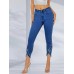 PRINCEGOOSE Jeans Chic Women's Stretch Skinny Jeans with Rhinestone-Embellished Raw Hem - Mid-Rise, Comfort Fit Denim in Light Blue, Blend, Allseason Jeans|Rhinestone Embellishments|Seamless Design, Plus Size Jeans L SIZE
