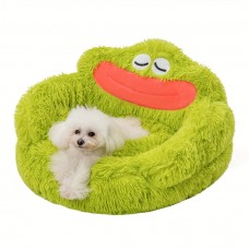 Owlqueen Pet cushions Cozy Green Frog-Shaped Plush Round Dog - Soft, Warm Polyester Fiber, Non-Assemblable - Ideal for Small to Medium Breeds, Cute 