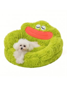 Owlqueen Pet cushions Cozy Green Frog-Shaped Plush Round Dog - Soft, Warm Polyester Fiber, Non-Assemblable - Ideal for Small to Medium Breeds, Cute 