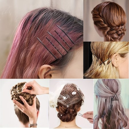 Giftoday Bobby pins 80pcs Invisible Wave Bobby Pins - Durable Black Metal Hair Clips for Women, Sleek Solid Color Barrettes, Ideal for Weddings & Everyday Styles