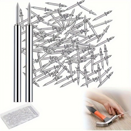 SUNDEER Metal nails 50pcs double head skirting seamless nails, double head nails, seamless nails, corner nails, skirting wall nails special hidden nails for wood veneer furniture sofa headboard safety screws with set tools SUNDEER Metal nails 50pcs double head skirting seamless nails, double head nails, seamless nails, corner nails, skirting wall nails special hidden nails for wood veneer furniture sofa headboard safety screws with set tools