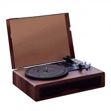 Petree Wireless speakers USB Rechargeable Wooden Record Player - Wireless Turntable with 3-Speed 33/45/78RPM, USB Type-C, Headphone Jack, AUX-IN, RCA Output Bar Subwoofer Music Player Wireless Home
