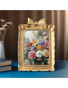 Lifebeliever Picture Frames Vintage American Copper Golden Frame, Rectangular Sculpted Floral Art Single Picture Frame for Home Decor, Living Room Wall Art
