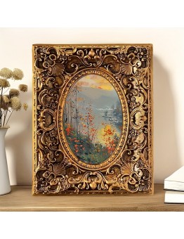 Lifegulf Picture Frames Vintage Golden Resin Photo Frame - Embossed Art, Mediterranean & American Pastoral Style, Perfect for Wall or Tabletop Display, Lightweight, Single Piece