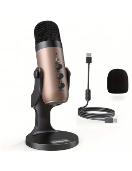 Luckwhale Microphones USB-C Condenser Microphone with Noise Reduction, Echo Cancellation, Real-time Monitor, and Voice Control - Ideal for Singing, Video Conferencing, Streaming, and Gaming