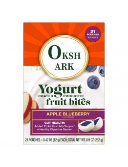 Okshark Yogurt Align Probiotic, Yogurt Coated Probiotic Fruit Bites, Added Probiotic Helps Support Digestive Health, Apple Blueberry Flavored, 21 Individually Wrapped Pouches