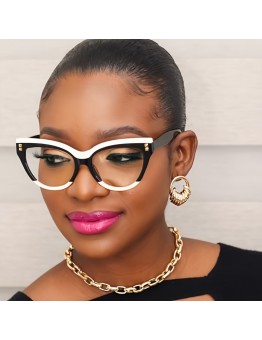 Supershark Eyeglasses European Style Cat Eye Eyeglasses for Men and Women, Full Rim Plastic Frame, Anti-Blue Light AC Lens, Fashionable Non-Prescription Glasses