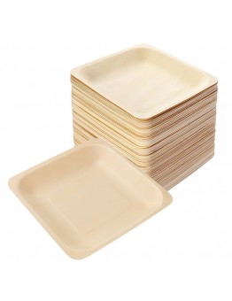 UDIARY Disposable table plates 50PCS Square Wooden Disposable Plates - Dinner Plates for Wedding