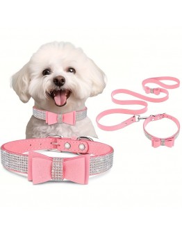 Futurelandy Anti-flea collars for pets Dog Leash w/ Collar Set Lovely Dog Bow Tie Collar w/ Walking Rope For Small Medium Dogs Travel