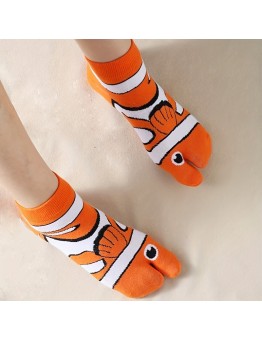Oxryal Clownfish Design Two-Toe Split Socks - 1 Pair Pack, Cotton Blend (98% Cotton, 2% Polyester), Machine-Washable, Knit Fabric, Solid Color Comfort Fit Unisex Ankle Socks