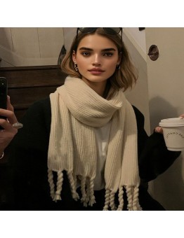 Prettymoon 1pc Elegant Solid Color Tassel Scarf for Women - 100% Polyester, Non-Stretch, Warm Knitted Shawl for Casual Outings, Decorative All-Matching Accessory, Hand Wash Only