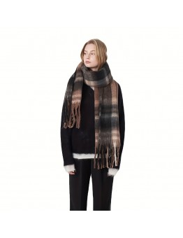 Yesrose 1pc Elegant Striped Scarf for Women - Polyester 100% Double-Sided Thick Warm Shawl with Fashionable Tassels, Non-Stretch, for Outdoors, Warm and Decorative, Woven Craftsmanship