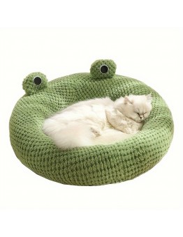 Queendiary Pet cushions Frog-Shaped Plush Pet Bed for Cats - Soft Polyester Fiber Cartoon Design, Cozy Cotton Filling, Ideal for Cats and Small Dogs