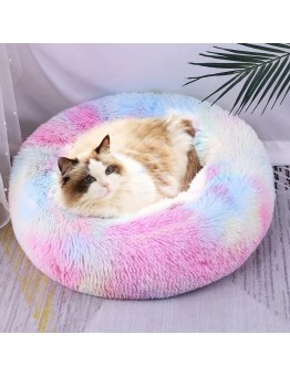 Elfhorse Pet cushions Round Comfortable Cat Mat - Colorful Fade Color Plush Pet Nest for Cats