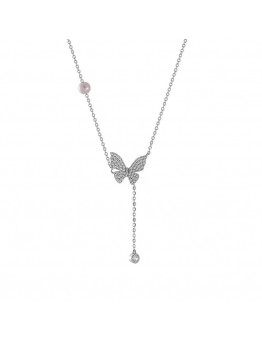 Sweet Pomelo Sterling silver simple temperament flash diamond butterfly tassel necklace female tide light luxury senior sense pearl collarbone chain