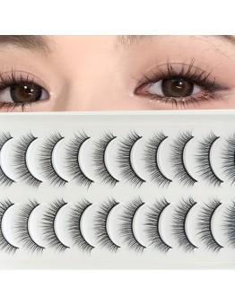 Queenice False eyelashes 10 Pairs Self-Adhesive Fluffy Natural False Eyelashes Set - C Curl, Mixed Lengths 6-12mm, Thick 0.05mm, Handmade,Natural Style Faux Lashes for Beginners & Daily Makeup