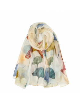 TOSDAYGOOSE scarfs Mulberry Silk, Colorful Ginkgo Leaf Pattern Silk Scarf, Air-conditioned Scarf, Light, Breathable and Elegant, High-end Fresh and Fashionable, Suitable for Shopping and Dating