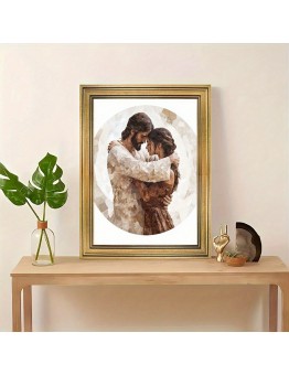 Lifehoney Picture Frames Vintage Golden Frame Jesus embraces a believer For Living Room Home Walls Decoration With 29.97cm x 39.88cm