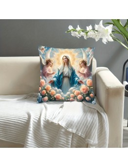 Onever Cushions Fastest Religious-Themed Short Plush Throw Pillow Cover, 45.72x45.72 cm, Angelic & Floral Design, Machine Washable, Zippered Polyester 