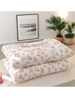 Shelldear Pillows Elegant Rose Print Memory Foam Pillow - Soft, Cozy Neck Support for All Seasons, Beige Floral Design with Zipper Closure, Machine Washable 2PCS