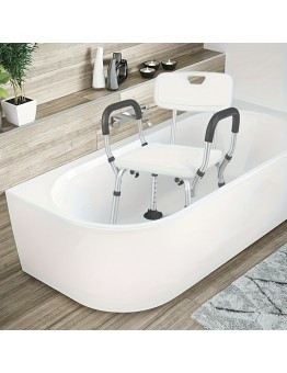 Snowcat Shower seats  Adjustable Shower Chair with Back Support & Padded Handles - 158.76 KG Capacity, Height-Adjustable, Non-Slip Feet, Easy Clean Plastic & Aluminum Alloy - Ideal for Seniors, Elderly, Disabled, Shower Seat