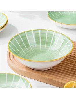 Teadiary Bowls 4pcs Emerald Green Ceramic Rice Bowls with Golden Rim - Luxurious, High-End Tableware for Home & Commercial Use, Lead-Free, Ideal for Serving Nuts, Grains