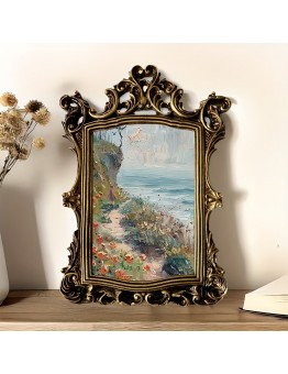 Barleyear Picture Frames Vintage European Style Embossed Picture Frame, Resin Single Photo Frame with Varnished Finish, Vertical Oblong Shape, Lightweight, Family Theme Wall Decor for Home and Boutique