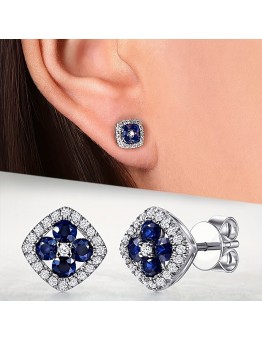 coral elf Ear studs A Pair Of Elegant And Simple Fashion Earrings For Ladies, Featuring A Square-shaped Synthetic Blue Gemstone Embedded With Zirconia, Suitable For Engagement, Banquets, Parties, Daily Wear, And Casual Accessories