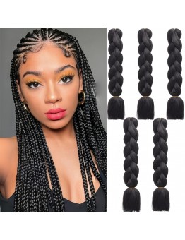 Ladyes Braids 5-Pack 60.96 cm Black Braiding Hair, High Temperature Resistant Synthetic Jumbo Bohemian Crochet Hair Extensions, Soft Yaki Texture, Unisex-Adult Hairpiece for Women