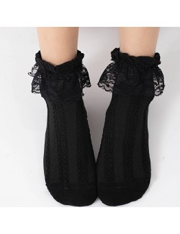 EAGLEGOOSE Socks 3 Pair Ruffled Lace Trim Socks, Cute Style Mid Tube Socks, Women's Stockings & Hosiery