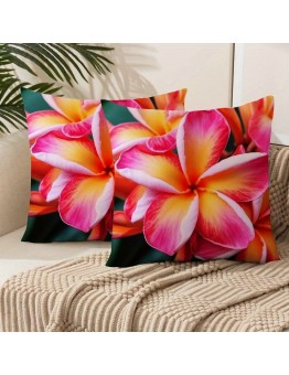 Lifegulf Cushions 2pcs Short Plush Polyester Tropical Plumeria Throw Pillow Covers, Zippered, Machine Washable, Contemporary Style, for Sofa, Living Room, Outdoor Decor