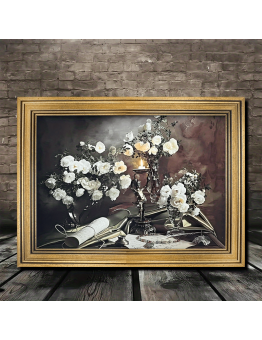 Technologywhale Picture Frames 29.97x39.88cm, Floral Still Life Artwork, Ornate Photo Frame with Glass Front, Ribbon Flower Design, Tabletop & Wall Hanging, Home Wall Decor, Gift Idea for Living Room