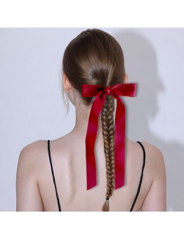 lucktrain Hair ribbons Elegant Red Tassel Ribbon Bow Hair Clip for Women - Versatile & Sweet Solid Color Accessory, Long Tail, Hair Ornament, Elegant Style, Sweet Style