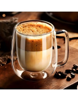Corngoose Coffee cups12oz. Double-layer Insulated Glass Coffee Cup with Handle. Borosilicate Glass Coffee Cup. Transparent Double-layer Insulated Cup. Suitable for Coffee, Cappuccino, Latte, Tea, Hot and Cold Drinks. Very suitable for Easter 2pcs