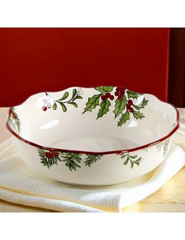 Chicat Bowls Durable Ceramic Festive Salad Bowl Anti-Scratch, Holiday Floral Design, Perfect for Christmas Meals 2pcs