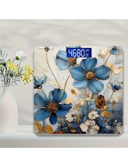 Wild snake Scales Floral Digital Bathroom Scale with Temperature Display – High Precision LCD Sensor, AAA Battery Operated, Decorative Blue and Golden Design, Ideal for Home Decor, Bathroom Decor And Accessories