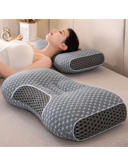 Rabbitcat Pillows Ergonomic Orthopedic Neck Support Pillow, Medium Firmness, Knitted Cover, Adult All-Season, with Removable Zippered Polyester Cover, Hand Washable 2pcs