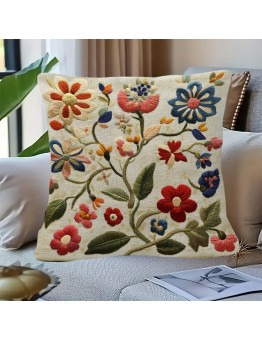 Dearforest Cushions Vintage-Inspired Swedish Floral Throw Pillow , 45.72x45.72 cm, Double-Sided Print, Short Plush Polyester with Zip Closure - Ideal for Bedroom, Office, Car, and Farmhouse Decor, Machine Washable 