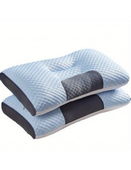 Honeyisland Pillows 2-Pack Ergonomic Cervical Support Cushions for Side, Back & Stomach Sleepers - Neck & Shoulder Comfort, Breathable Soft Knitted Fabric with Polyester Fill, Modern Blue