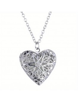 Choiece fariy Lockets Elegant 925 Silver-Plated Hollow Heart Locket Pendant Necklace for Women – Copper Chain, No Gemstone, Ideal for Everyday & Gift Occasions, Christmas Season – Fashion Wedding Party Accessory, Cute Style